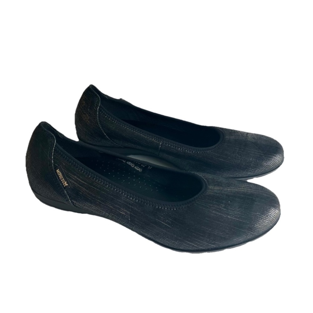 New Mephisto Black Bronze Genuine Leather Rubber Outsole Flats size 11
